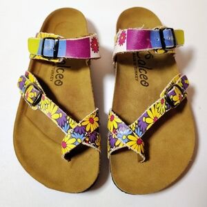 Calceo Women's Colors and Flowers, Love Patterned Slip-On Toe Cork Sandals 38